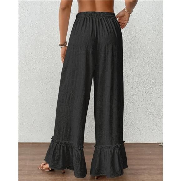 Wide Leg Pants Woman High Waist Black - Picture 3 of 6